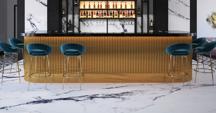 Restaurant Theke Design kombiniert mit Marmor ist zeitlos und elegant