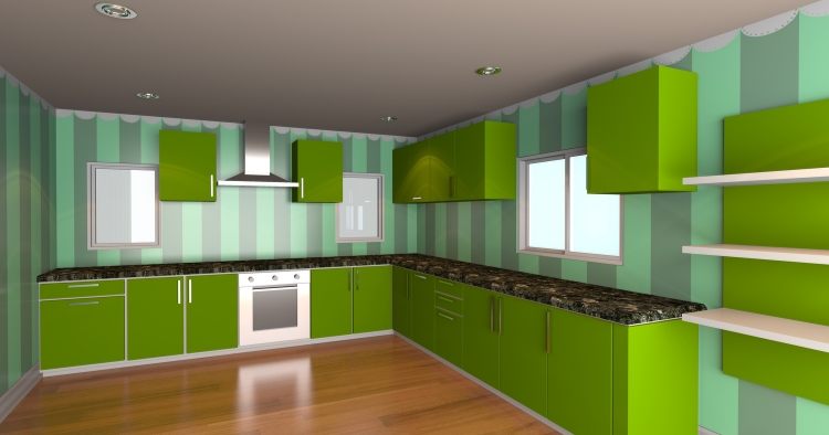 Idee Küchen Tapete in starkem Grün